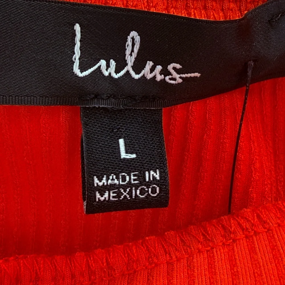 Lulus Burnt Orange Ribbed Knit Midi Pencil Skirt Side Slit Bodycon High-Waisted